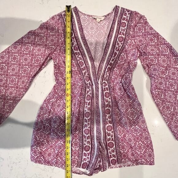 One the Land Stylish Geometric Design Open-Front Romper Long Sleeve Plum Sz Med - Picture 14 of 16